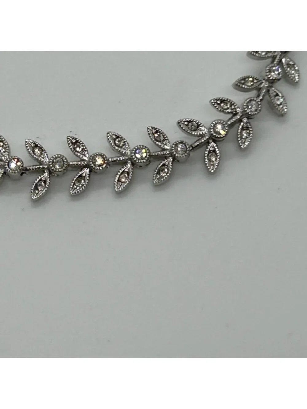 Nadri Cubic Zirconia Leaf Bracelet Silver-tone Vine Wedding Bridal Marquise